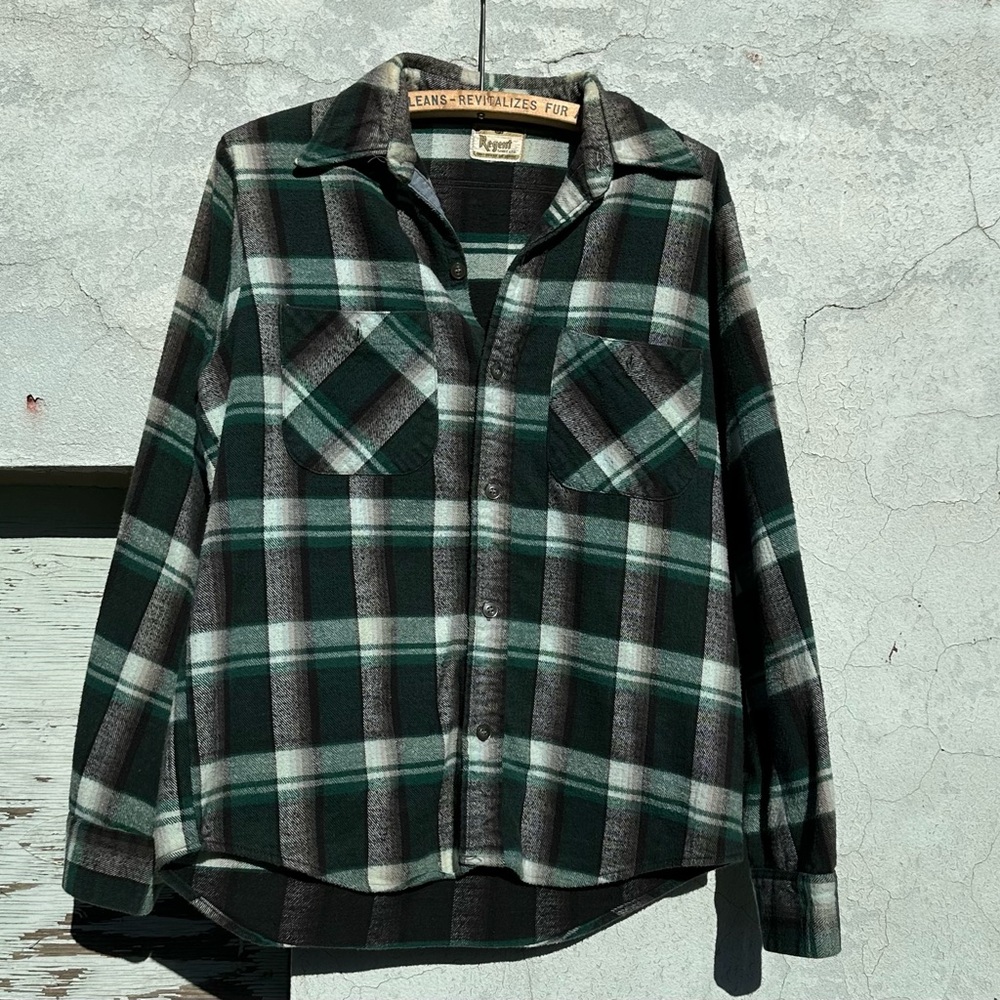Vintage early 80s regent shadow plaid flannel shirt jacket